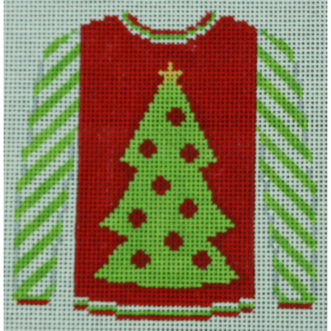KKO199C Christmas Tree on Red with Green Sleeves 3.625 x 3.75