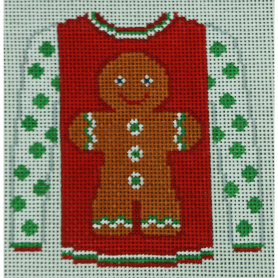 KKO199E Gingerbread Boy on Red with Green Sleeves 3.625 x 3.75