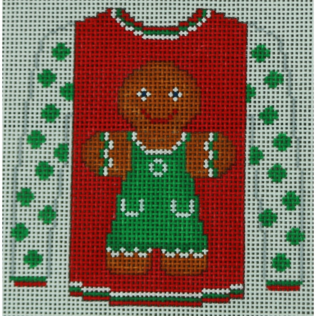 KKO199H Gingerbread girl on Red with Green Dot Sleeves 3.625 x 3.75