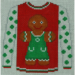 KKO199H Gingerbread girl on Red with Green Dot Sleeves 3.625 x 3.75