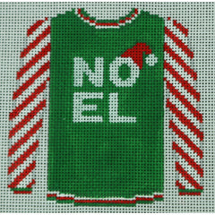 KKO199L Noel on Green with Red Stripe Sleeves 3.625 x 3.75