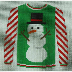 KKO199Q Snowman on Green with Red Striped Sleeves 3.625 x 3.75