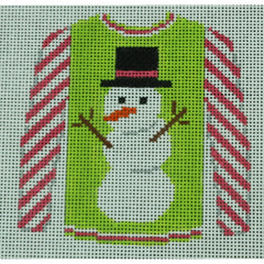 KKO199R Snowman on Lime with Hot Pink Striped Sleeves 3.625 x 3.75