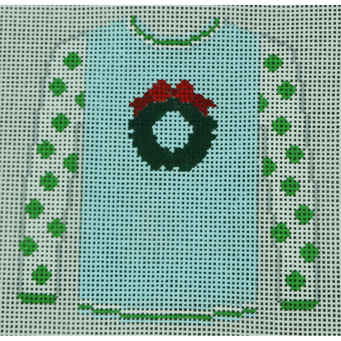 KKO199U Wreath on Blue with Lime Polka Dot Sleeves 3.625 x 3.75