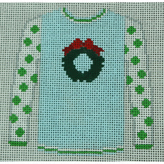 KKO199U Wreath on Blue with Lime Polka Dot Sleeves 3.625 x 3.75
