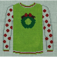 KKO199V Wreath on Pale Green with Red Polka Dot Sleeves 3.625 x 3.75