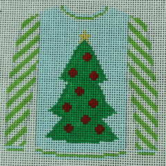 KKO199X Christmas Tree on Blue with Lime Striped Sleeves 3.625 x 3.75