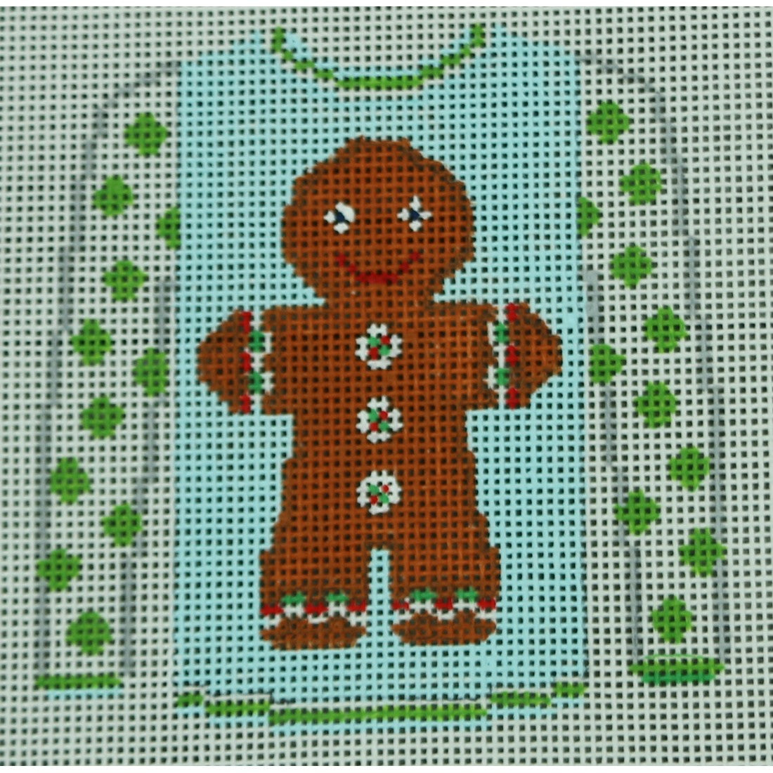 KKO199Y Gingerbread Boy on Blue with Green Sleeves 3.625 x 3.75