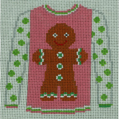 KKO199Z Gingerbread Boy on Pink with Green Sleeves 3.625 x 3.75