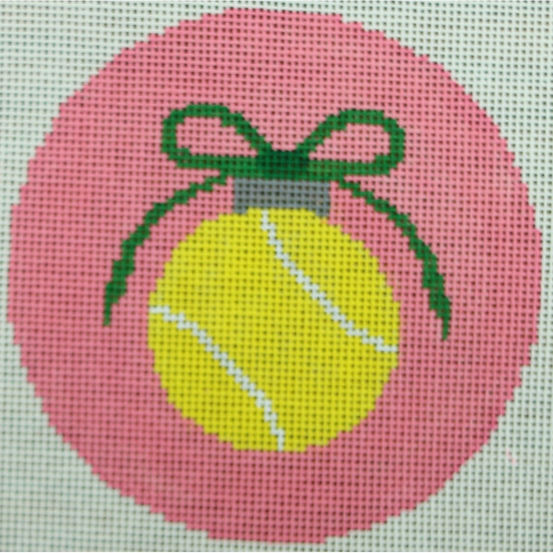 KKO202C tennis ball with green bow on pink 4" Round