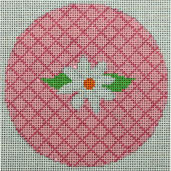 KKO207A white flower on pink lattice 4.125" round