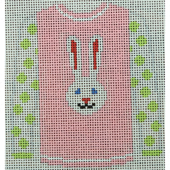 KKO208C Long Eared White Bunny on Pink with Green Dot Sleeves 3.75 x 3.625