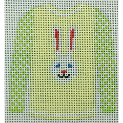 KKO208D Long Eared White bunny on Yellow W/Checked Sleeves 3.75 x 3.625