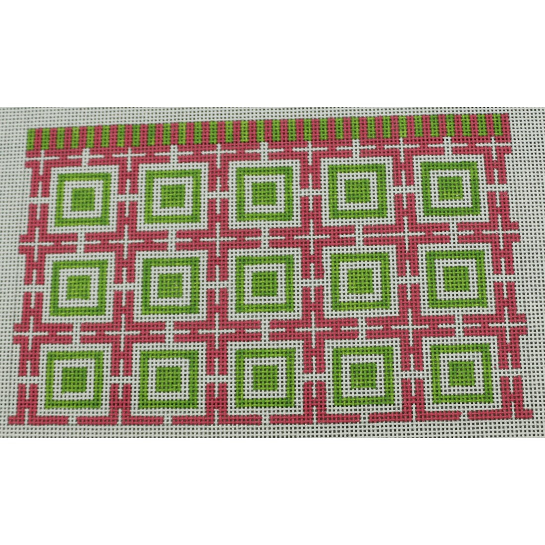 KKP184B Squares and Lattice - Pink and Green 5.75 x 9.5