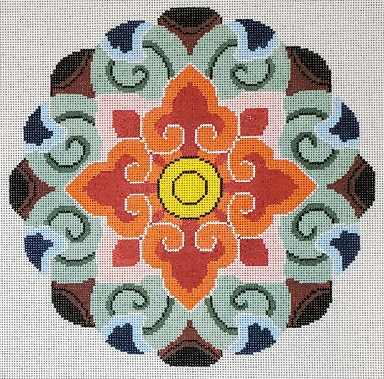 LL-PW-17A Red/Gold Mandala Flower Pillow