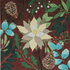 LL-PW-7a Botanical Pillow--Red with White Flower