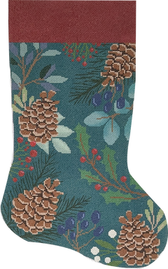 LL-ST-02B Green Stocking with Pinecones