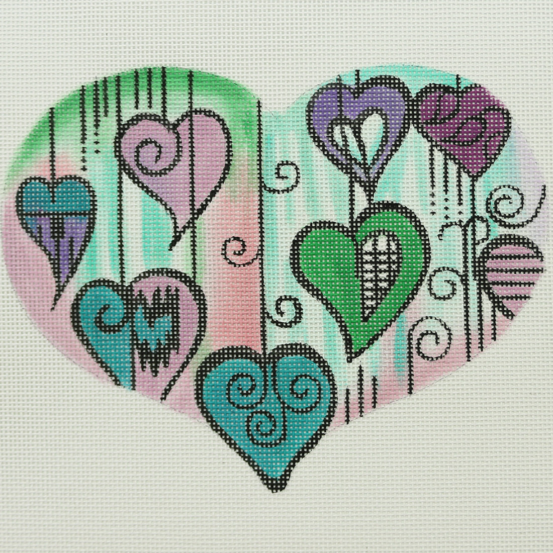 R1224 Pink and Green Watercolor Heart