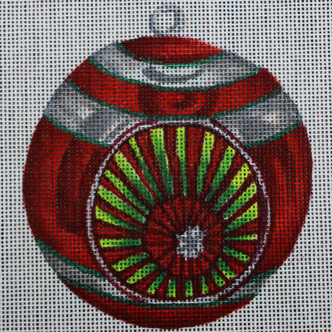 R198 Red Ornament w/Silver Stripes