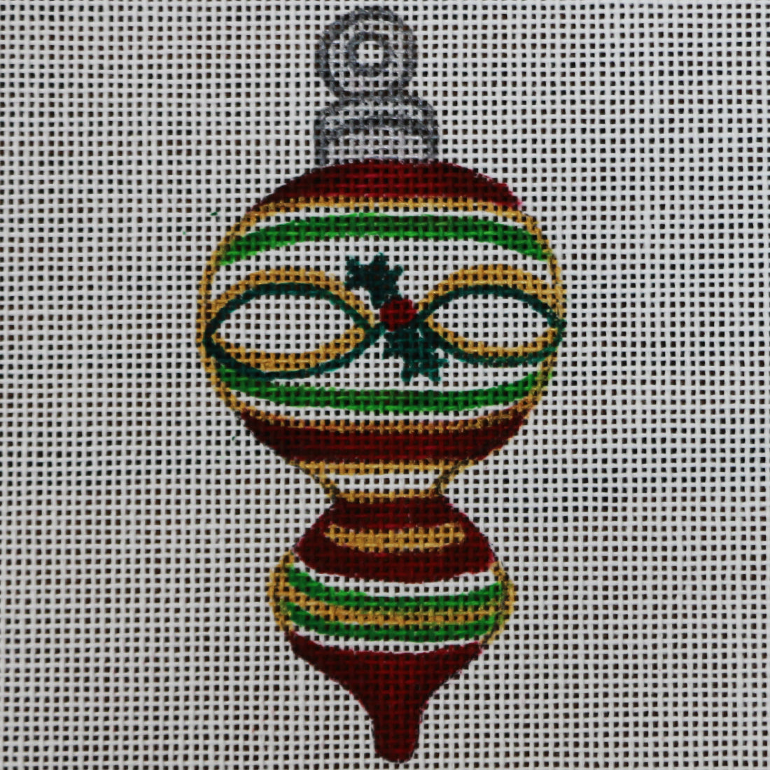 R246 Gold, Green, White, and Red Ornament