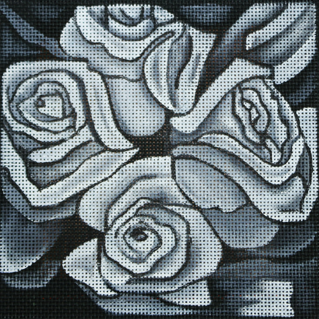 R27 White Roses on Black Canvas