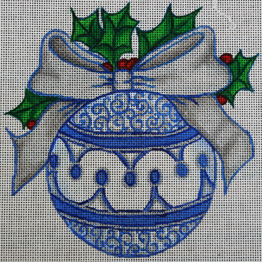 R296 Blue and Silver Ornament w/ Holly