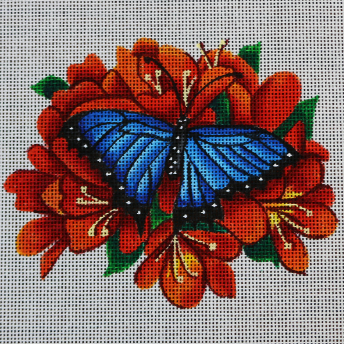 R313 Blue Butterfly with Orange Flowers