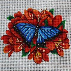 R313 Blue Butterfly with Orange Flowers