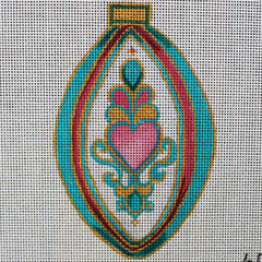 R605 Turquoise/Red Ornament with Hearts
