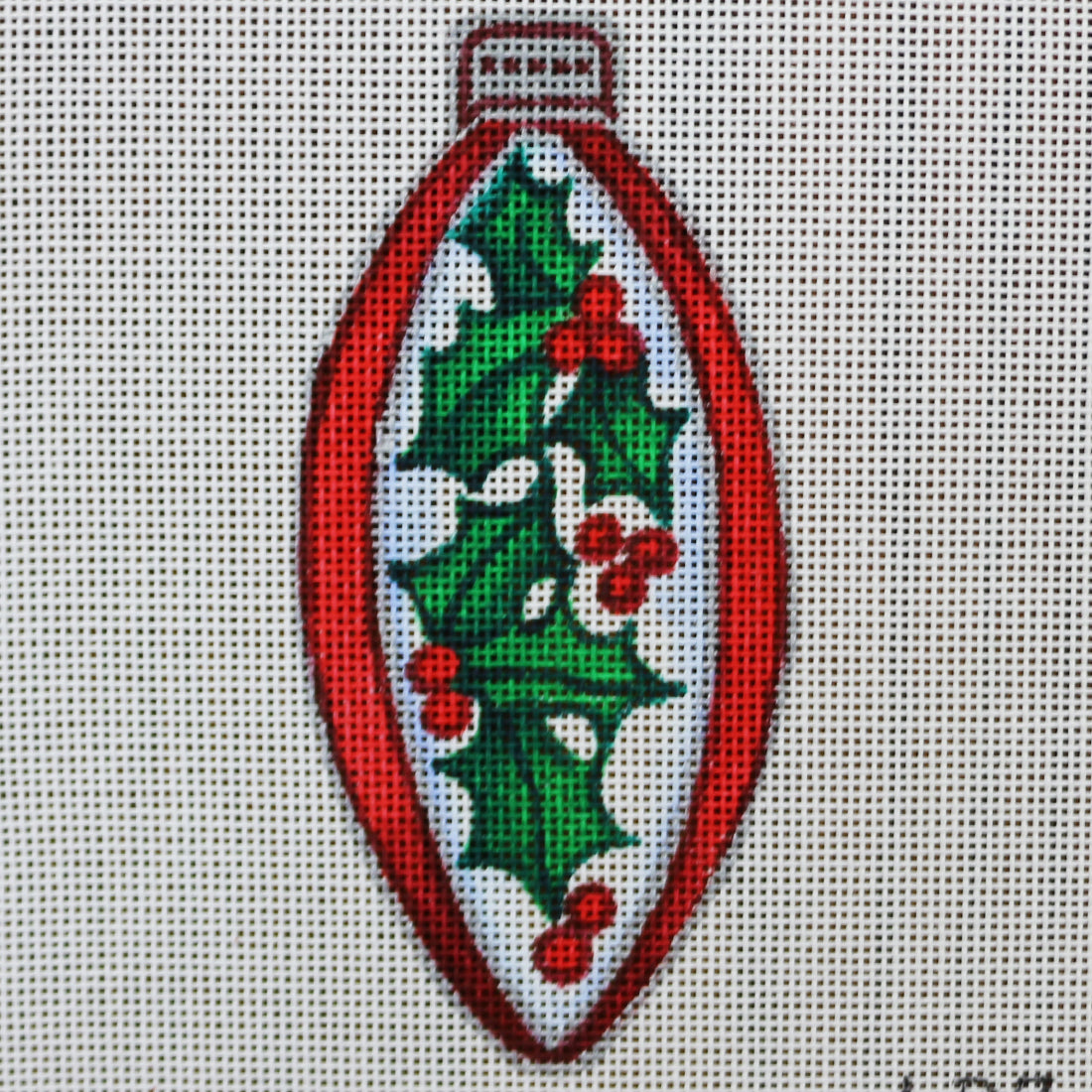 R607 Red/Silver Ornament with Mistletoe/Berries