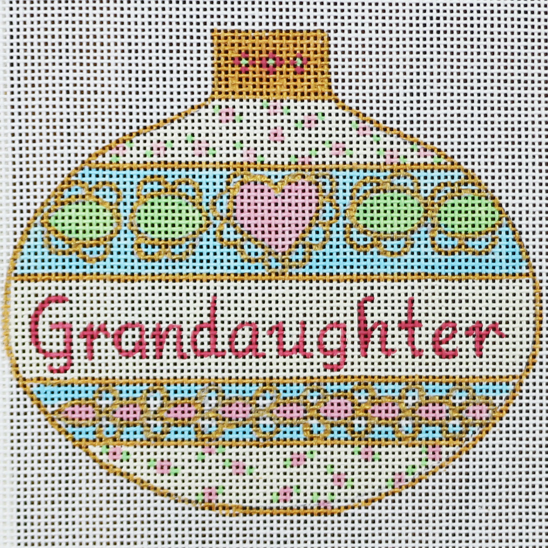 R628 White/Gold Ornament with Pink and Green Design