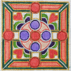 R803 Kaleidoscope heart square-coral, purple, green