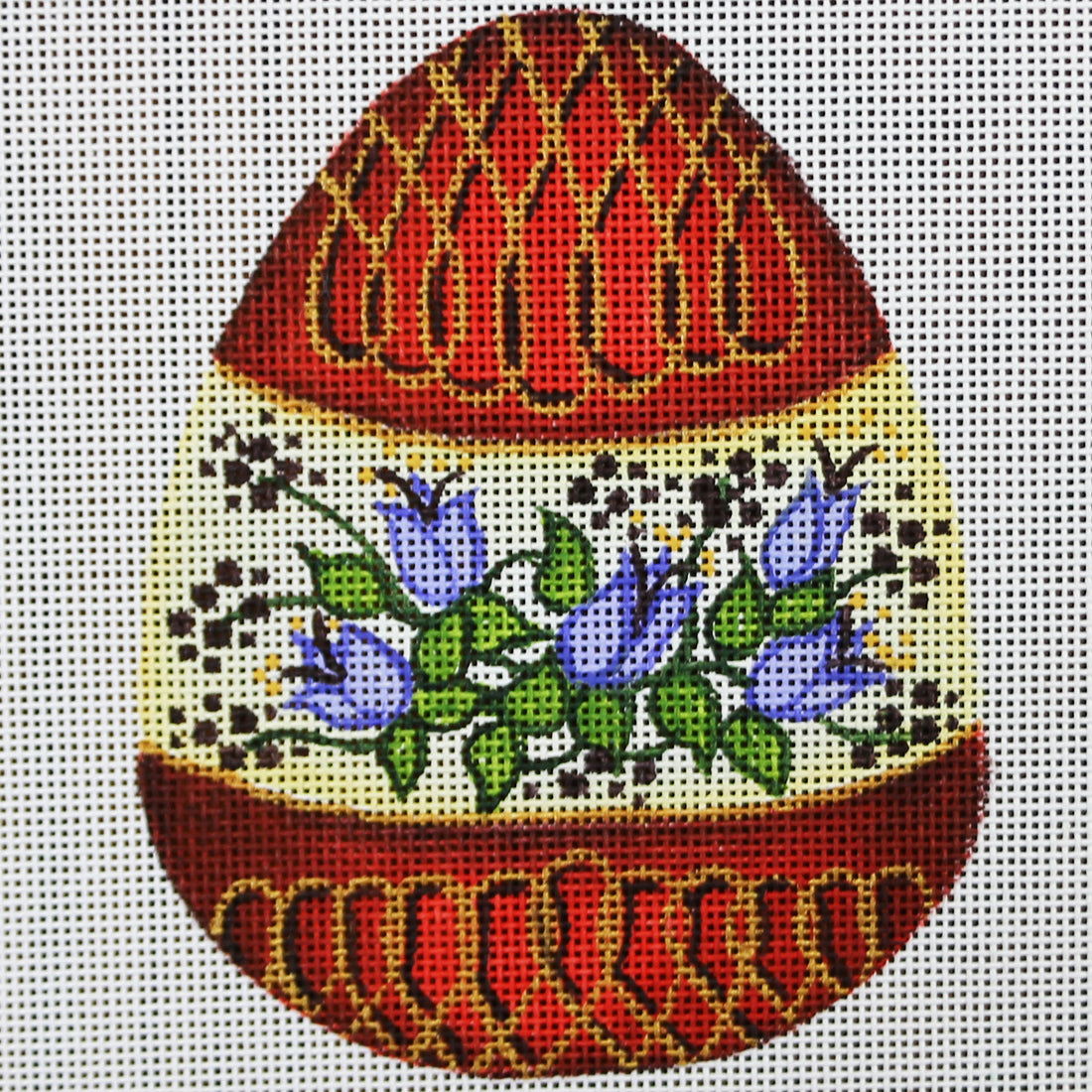 R828 Red and Yellow Egg w/ purple flower in the middle