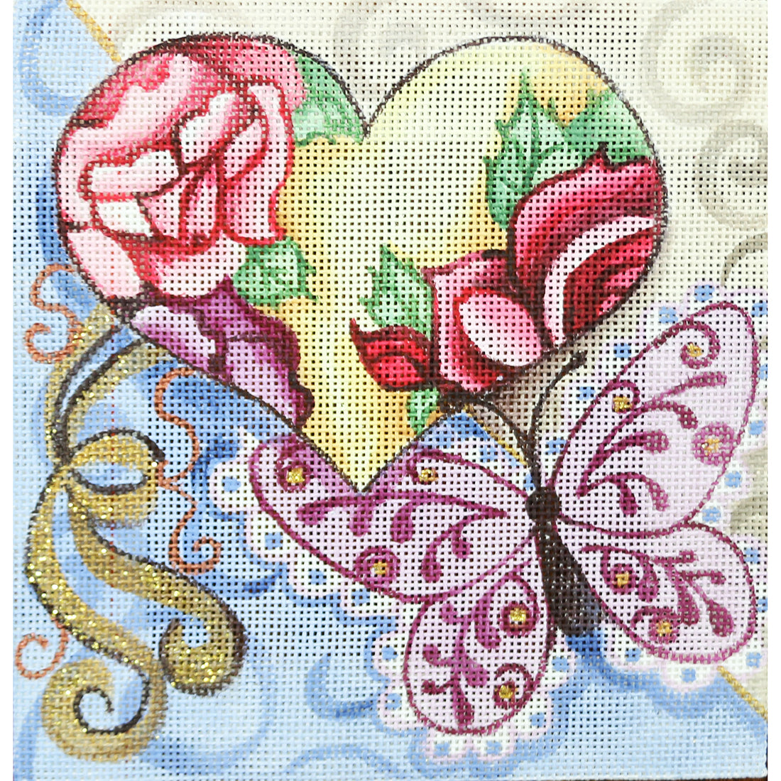 R918 pink butterfly w/ roses and yellow heart