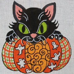 R922 Black Cat w/ patchwork pumpkin