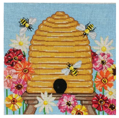 C521 Bee Skep With Zinnias