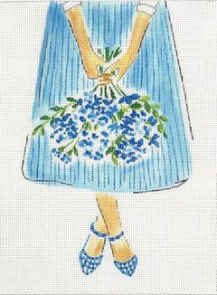 LB-PL-32 Blue Flowers on Striped Skirt