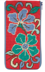 SZ477 Red Asian Floral Stitch N' Zip Eyeglass Case