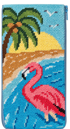 SZ3016 Flamingo Stitch N' Zip Eyeglass Case