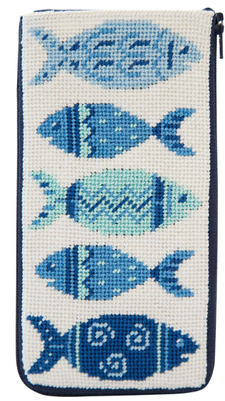 SZ3001 Blue Fishes Stitch N' Zip Eyeglass Case