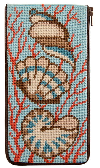 SZ494 Shells & Coral  Stitch N' Zip Eyeglass Case