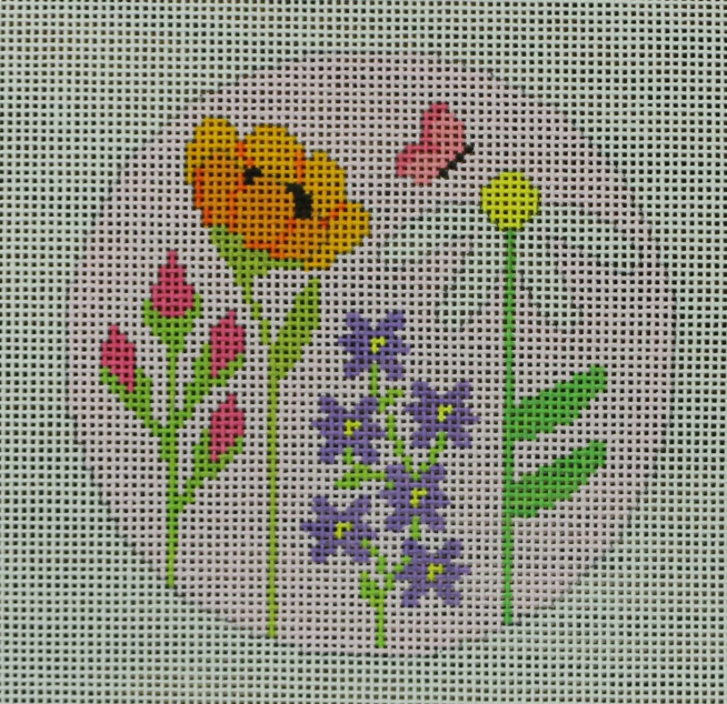 KKO276 Flowers 3 on Lavendar - 18 mesh 4 x 4