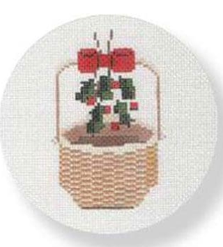 MBM-XO02 Nantucket Basket with Holly and Ribbon on Handle