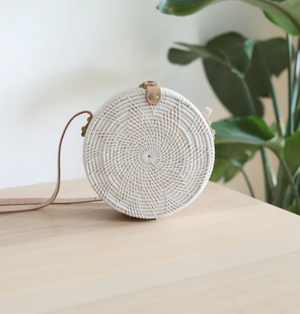 White Bali Round Rattan Cross Body