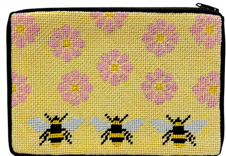 SZ643 Flowers and Bees Purse - Stitch N' Zip Cosmetic Purse