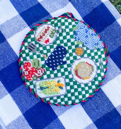 ss095 barbecue on green gingham with Stitch Guide