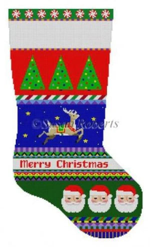 SR153 Bold Stripe, Reindeer in Stars, Santa Face Stocking