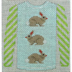 KKO208I 3 Brown Bunnies on Pale Blue 3.75 x 3.625