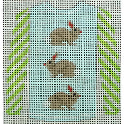 KKO208I 3 Brown Bunnies on Pale Blue 3.75 x 3.625