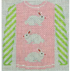KKO208M 3 White Bunnies on Pale Pink with Green Stripe Sleeve 3.75 x 3.625
